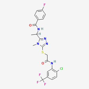 molecular formula C21H18ClF4N5O2S B4234042 N-(1-{5-[(2-{[2-chloro-5-(trifluoromethyl)phenyl]amino}-2-oxoethyl)thio]-4-methyl-4H-1,2,4-triazol-3-yl}ethyl)-4-fluorobenzamide 