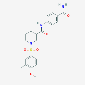 molecular formula C21H25N3O5S B4234097 N-[4-(aminocarbonyl)phenyl]-1-[(4-methoxy-3-methylphenyl)sulfonyl]-3-piperidinecarboxamide 
