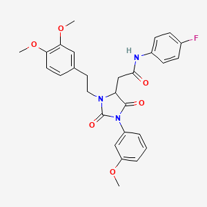 molecular formula C28H28FN3O6 B4234156 2-[3-[2-(3,4-dimethoxyphenyl)ethyl]-1-(3-methoxyphenyl)-2,5-dioxo-4-imidazolidinyl]-N-(4-fluorophenyl)acetamide 