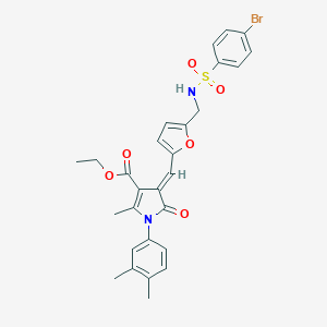 molecular formula C28H27BrN2O6S B423422 ethyl 4-{[5-({[(4-bromophenyl)sulfonyl]amino}methyl)-2-furyl]methylene}-1-(3,4-dimethylphenyl)-2-methyl-5-oxo-4,5-dihydro-1H-pyrrole-3-carboxylate 