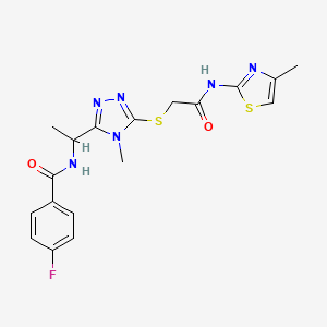 4-fluoro-N-{1-[4-methyl-5-({2-[(4-methyl-1,3-thiazol-2-yl)amino]-2-oxoethyl}thio)-4H-1,2,4-triazol-3-yl]ethyl}benzamide