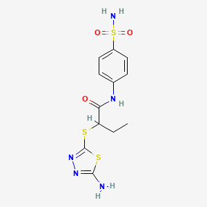 molecular formula C12H15N5O3S3 B4234263 N-[4-(aminosulfonyl)phenyl]-2-[(5-amino-1,3,4-thiadiazol-2-yl)thio]butanamide 