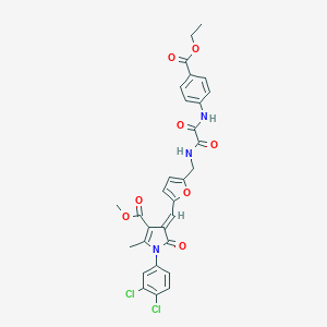 molecular formula C30H25Cl2N3O8 B423428 methyl 1-(3,4-dichlorophenyl)-4-{[5-({[[4-(ethoxycarbonyl)anilino](oxo)acetyl]amino}methyl)-2-furyl]methylene}-2-methyl-5-oxo-4,5-dihydro-1H-pyrrole-3-carboxylate 