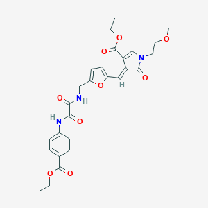 molecular formula C28H31N3O9 B423432 ethyl 4-{[5-({[[4-(ethoxycarbonyl)anilino](oxo)acetyl]amino}methyl)-2-furyl]methylene}-1-(2-methoxyethyl)-2-methyl-5-oxo-4,5-dihydro-1H-pyrrole-3-carboxylate 