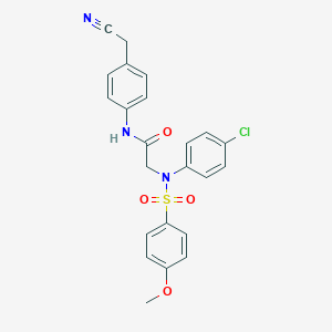 molecular formula C23H20ClN3O4S B423433 2-{4-chloro[(4-methoxyphenyl)sulfonyl]anilino}-N-[4-(cyanomethyl)phenyl]acetamide 