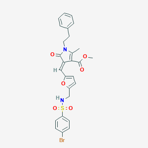 molecular formula C27H25BrN2O6S B423436 methyl 4-{[5-({[(4-bromophenyl)sulfonyl]amino}methyl)-2-furyl]methylene}-2-methyl-5-oxo-1-(2-phenylethyl)-4,5-dihydro-1H-pyrrole-3-carboxylate 