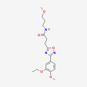 molecular formula C18H25N3O5 B4234394 3-[3-(3-ethoxy-4-methoxyphenyl)-1,2,4-oxadiazol-5-yl]-N-(3-methoxypropyl)propanamide 