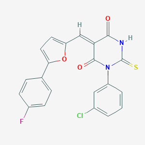 molecular formula C21H12ClFN2O3S B423444 1-(3-chlorophenyl)-5-{[5-(4-fluorophenyl)-2-furyl]methylene}-2-thioxodihydro-4,6(1H,5H)-pyrimidinedione 