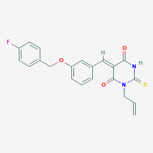 molecular formula C21H17FN2O3S B423450 (5Z)-5-{3-[(4-fluorobenzyl)oxy]benzylidene}-1-(prop-2-en-1-yl)-2-thioxodihydropyrimidine-4,6(1H,5H)-dione 
