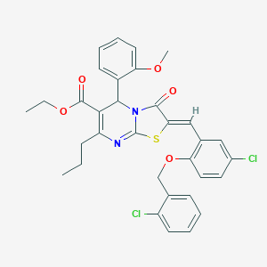 molecular formula C33H30Cl2N2O5S B423456 ethyl 2-{5-chloro-2-[(2-chlorobenzyl)oxy]benzylidene}-5-(2-methoxyphenyl)-3-oxo-7-propyl-2,3-dihydro-5H-[1,3]thiazolo[3,2-a]pyrimidine-6-carboxylate 