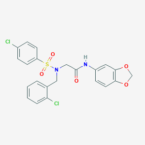 molecular formula C22H18Cl2N2O5S B423466 N-(1,3-benzodioxol-5-yl)-2-{(2-chlorobenzyl)[(4-chlorophenyl)sulfonyl]amino}acetamide 