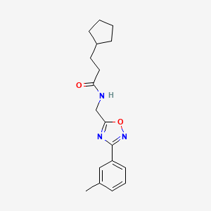 molecular formula C18H23N3O2 B4234675 3-cyclopentyl-N-{[3-(3-methylphenyl)-1,2,4-oxadiazol-5-yl]methyl}propanamide 