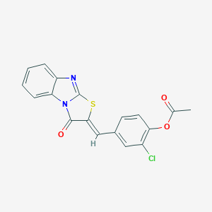 molecular formula C18H11ClN2O3S B423468 2-chloro-4-[(3-oxo[1,3]thiazolo[3,2-a]benzimidazol-2(3H)-ylidene)methyl]phenyl acetate 