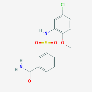 molecular formula C15H15ClN2O4S B4234683 5-{[(5-chloro-2-methoxyphenyl)amino]sulfonyl}-2-methylbenzamide 