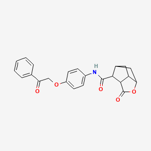 molecular formula C23H21NO5 B4234772 5-oxo-N-[4-(2-oxo-2-phenylethoxy)phenyl]-4-oxatricyclo[4.2.1.0~3,7~]nonane-9-carboxamide 