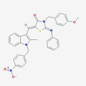 molecular formula C34H28N4O4S B423483 5-[(1-{4-nitrobenzyl}-2-methyl-1H-indol-3-yl)methylene]-3-(4-methoxybenzyl)-2-(phenylimino)-1,3-thiazolidin-4-one 