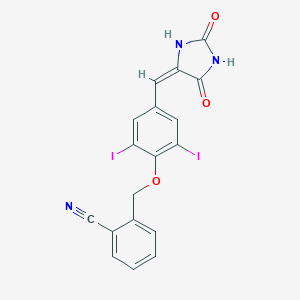 molecular formula C18H11I2N3O3 B423487 2-({4-[(E)-(2,5-dioxoimidazolidin-4-ylidene)methyl]-2,6-diiodophenoxy}methyl)benzonitrile 