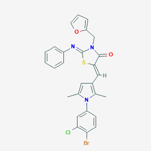 molecular formula C27H21BrClN3O2S B423489 (2Z,5Z)-5-{[1-(4-bromo-3-chlorophenyl)-2,5-dimethyl-1H-pyrrol-3-yl]methylidene}-3-(furan-2-ylmethyl)-2-(phenylimino)-1,3-thiazolidin-4-one 