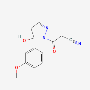 molecular formula C14H15N3O3 B4234909 3-[5-hydroxy-5-(3-methoxyphenyl)-3-methyl-4,5-dihydro-1H-pyrazol-1-yl]-3-oxopropanenitrile 