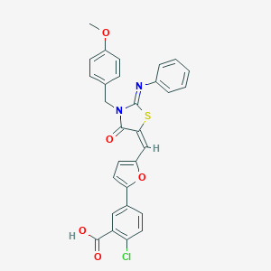 2-chloro-5-[5-[(E)-[3-[(4-methoxyphenyl)methyl]-4-oxo-2-phenylimino-1,3-thiazolidin-5-ylidene]methyl]furan-2-yl]benzoic acid
