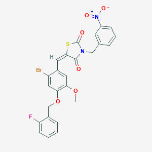 molecular formula C25H18BrFN2O6S B423492 (5E)-5-{2-bromo-4-[(2-fluorobenzyl)oxy]-5-methoxybenzylidene}-3-(3-nitrobenzyl)-1,3-thiazolidine-2,4-dione 