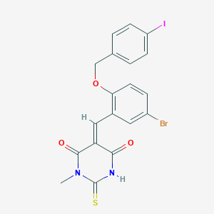 molecular formula C19H14BrIN2O3S B423493 (5E)-5-{5-bromo-2-[(4-iodobenzyl)oxy]benzylidene}-1-methyl-2-thioxodihydropyrimidine-4,6(1H,5H)-dione 