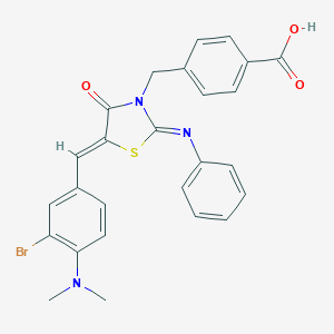 molecular formula C26H22BrN3O3S B423495 4-[[(5Z)-5-[[3-bromo-4-(dimethylamino)phenyl]methylidene]-4-oxo-2-phenylimino-1,3-thiazolidin-3-yl]methyl]benzoic acid CAS No. 444063-13-2