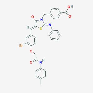 molecular formula C33H26BrN3O5S B423498 4-{[(2Z,5Z)-5-(3-bromo-4-{2-[(4-methylphenyl)amino]-2-oxoethoxy}benzylidene)-4-oxo-2-(phenylimino)-1,3-thiazolidin-3-yl]methyl}benzoic acid 