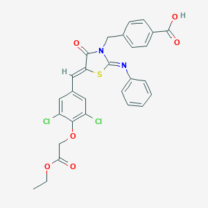 molecular formula C28H22Cl2N2O6S B423500 4-{[(2Z,5Z)-5-[3,5-dichloro-4-(2-ethoxy-2-oxoethoxy)benzylidene]-4-oxo-2-(phenylimino)-1,3-thiazolidin-3-yl]methyl}benzoic acid 