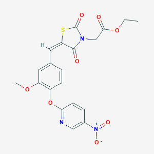 molecular formula C20H17N3O8S B423502 ethyl [(5E)-5-{3-methoxy-4-[(5-nitropyridin-2-yl)oxy]benzylidene}-2,4-dioxo-1,3-thiazolidin-3-yl]acetate 