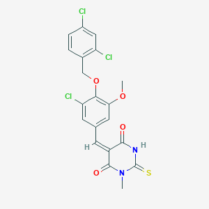 molecular formula C20H15Cl3N2O4S B423503 (5E)-5-{3-chloro-4-[(2,4-dichlorobenzyl)oxy]-5-methoxybenzylidene}-1-methyl-2-thioxodihydropyrimidine-4,6(1H,5H)-dione 
