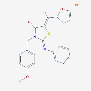 molecular formula C22H17BrN2O3S B423510 (2E,5Z)-5-[(5-bromofuran-2-yl)methylidene]-3-(4-methoxybenzyl)-2-(phenylimino)-1,3-thiazolidin-4-one 