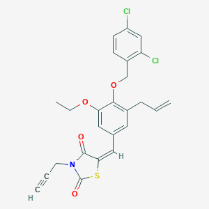 molecular formula C25H21Cl2NO4S B423512 (5E)-5-{4-[(2,4-dichlorobenzyl)oxy]-3-ethoxy-5-(prop-2-en-1-yl)benzylidene}-3-(prop-2-yn-1-yl)-1,3-thiazolidine-2,4-dione 