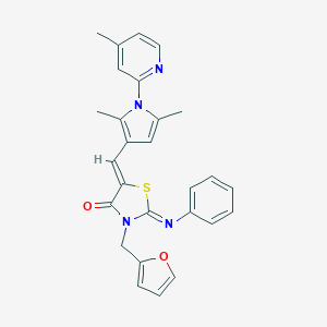 molecular formula C27H24N4O2S B423513 (2E,5Z)-5-{[2,5-dimethyl-1-(4-methylpyridin-2-yl)-1H-pyrrol-3-yl]methylidene}-3-(furan-2-ylmethyl)-2-(phenylimino)-1,3-thiazolidin-4-one 