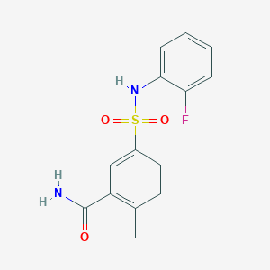 molecular formula C14H13FN2O3S B4235146 5-{[(2-fluorophenyl)amino]sulfonyl}-2-methylbenzamide 