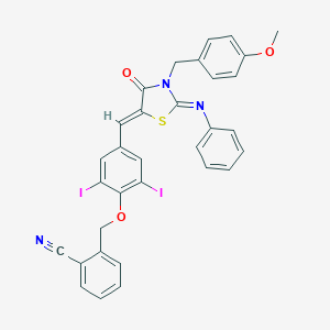 2-[(2,6-diiodo-4-{(Z)-[(2E)-3-(4-methoxybenzyl)-4-oxo-2-(phenylimino)-1,3-thiazolidin-5-ylidene]methyl}phenoxy)methyl]benzonitrile