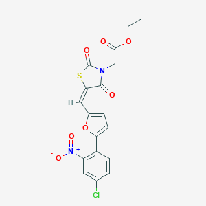 molecular formula C18H13ClN2O7S B423516 Ethyl {5-[(5-{4-chloro-2-nitrophenyl}-2-furyl)methylene]-2,4-dioxo-1,3-thiazolidin-3-yl}acetate 