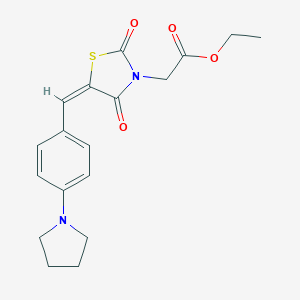 molecular formula C18H20N2O4S B423518 ethyl {(5E)-2,4-dioxo-5-[4-(pyrrolidin-1-yl)benzylidene]-1,3-thiazolidin-3-yl}acetate 