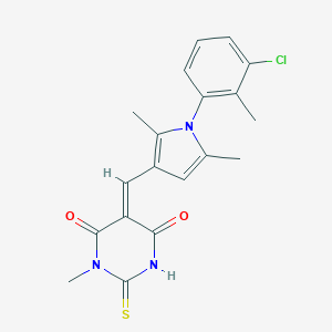 molecular formula C19H18ClN3O2S B423521 (5E)-5-{[1-(3-chloro-2-methylphenyl)-2,5-dimethyl-1H-pyrrol-3-yl]methylidene}-1-methyl-2-thioxodihydropyrimidine-4,6(1H,5H)-dione 