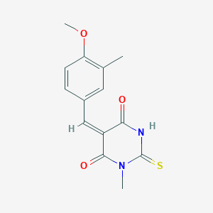 molecular formula C14H14N2O3S B423522 5-(4-methoxy-3-methylbenzylidene)-1-methyl-2-thioxodihydropyrimidine-4,6(1H,5H)-dione 
