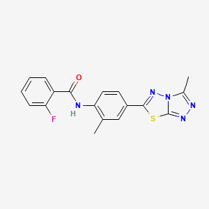 molecular formula C18H14FN5OS B4235275 2-fluoro-N-[2-methyl-4-(3-methyl[1,2,4]triazolo[3,4-b][1,3,4]thiadiazol-6-yl)phenyl]benzamide 