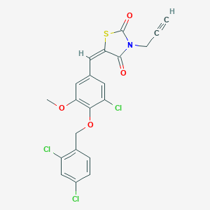 molecular formula C21H14Cl3NO4S B423528 (5E)-5-{3-chloro-4-[(2,4-dichlorobenzyl)oxy]-5-methoxybenzylidene}-3-(prop-2-yn-1-yl)-1,3-thiazolidine-2,4-dione 