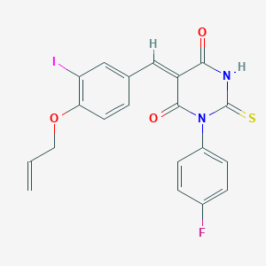 molecular formula C20H14FIN2O3S B423531 (5Z)-1-(4-fluorophenyl)-5-[3-iodo-4-(prop-2-en-1-yloxy)benzylidene]-2-thioxodihydropyrimidine-4,6(1H,5H)-dione 