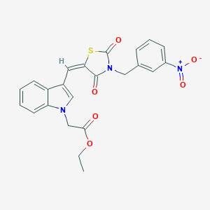 molecular formula C23H19N3O6S B423532 ethyl {3-[(3-{3-nitrobenzyl}-2,4-dioxo-1,3-thiazolidin-5-ylidene)methyl]-1H-indol-1-yl}acetate 