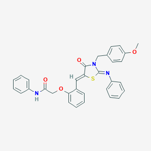 molecular formula C32H27N3O4S B423535 2-(2-{(Z)-[(2E)-3-(4-methoxybenzyl)-4-oxo-2-(phenylimino)-1,3-thiazolidin-5-ylidene]methyl}phenoxy)-N-phenylacetamide 