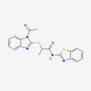 molecular formula C19H16N4O2S2 B4235351 2-[(1-acetyl-1H-benzimidazol-2-yl)thio]-N-1,3-benzothiazol-2-ylpropanamide 