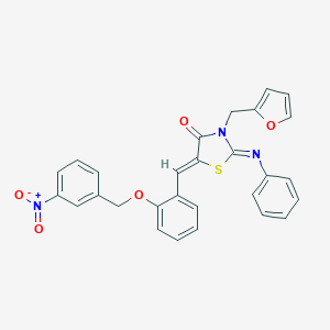 molecular formula C28H21N3O5S B423538 (2Z,5Z)-3-(furan-2-ylmethyl)-5-{2-[(3-nitrobenzyl)oxy]benzylidene}-2-(phenylimino)-1,3-thiazolidin-4-one 