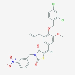 molecular formula C28H22Cl2N2O6S B423541 5-{3-Allyl-4-[(2,4-dichlorobenzyl)oxy]-5-methoxybenzylidene}-3-{3-nitrobenzyl}-1,3-thiazolidine-2,4-dione 
