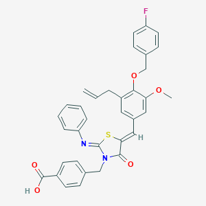 molecular formula C35H29FN2O5S B423545 4-{[5-{3-Allyl-4-[(4-fluorobenzyl)oxy]-5-methoxybenzylidene}-4-oxo-2-(phenylimino)-1,3-thiazolidin-3-yl]methyl}benzoic acid 