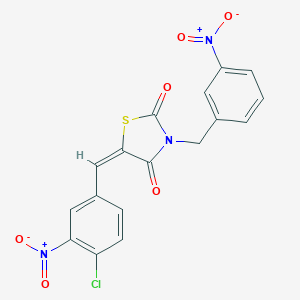 molecular formula C17H10ClN3O6S B423546 5-{4-Chloro-3-nitrobenzylidene}-3-{3-nitrobenzyl}-1,3-thiazolidine-2,4-dione 